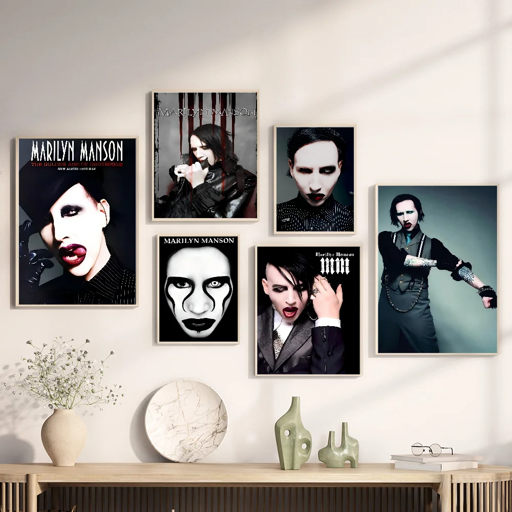 Music M-Marilyn Manson Classic Anime Poster Waterproof Paper Sticker Coffee House Bar Room Wall Decor