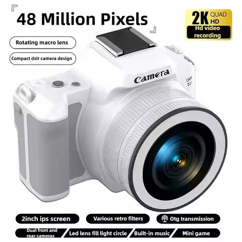 Mini DSLR Digital Camera 2K Ultra High Definition 48 Megapixel with Dual Cameras, Beauty Fill Light Selfie Camera CCD Camera