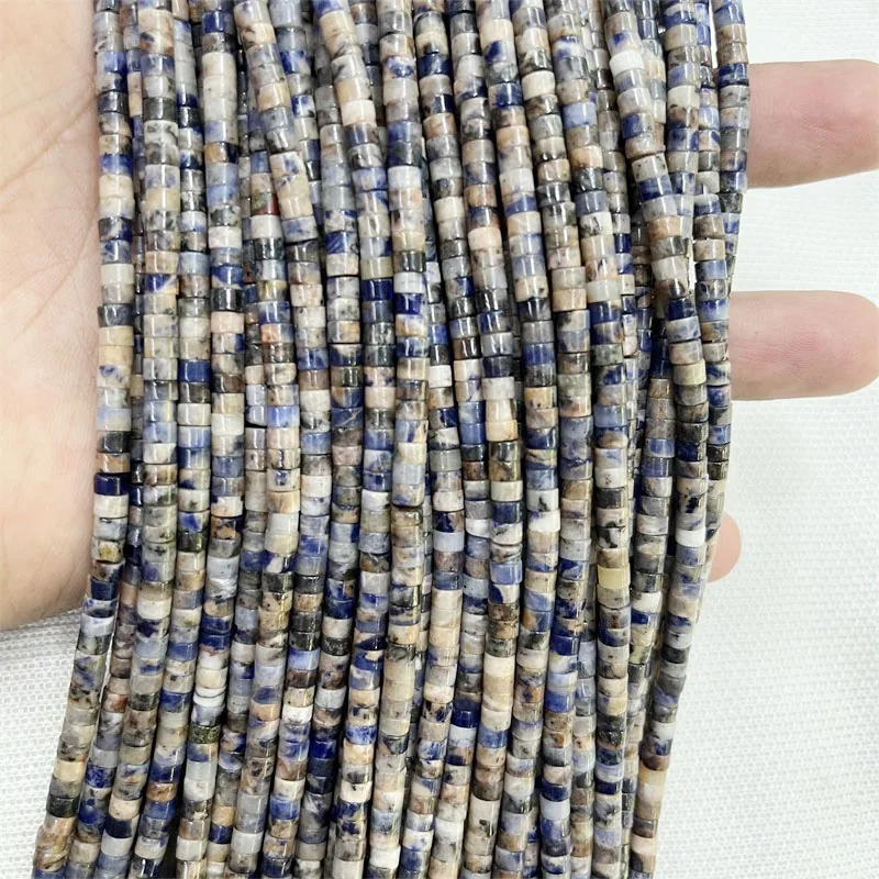 Rare 2*4MM Heishi Brazil Old Blue Sodalite Gemstone Flat Round Loose Natural Stone Bead For Jewelry Necklace Making DIY