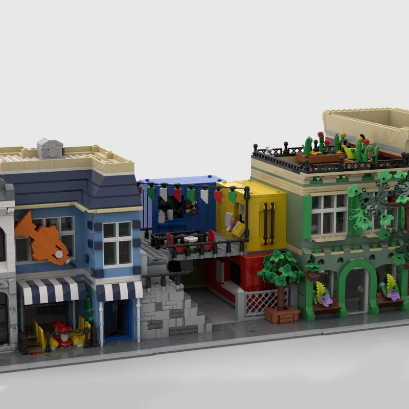 1268 pezzi mercato alimentare blocco modulare contenitore moderno parco architettura modello display giocattolo per bambini assemblaggio fai da te regalo festival