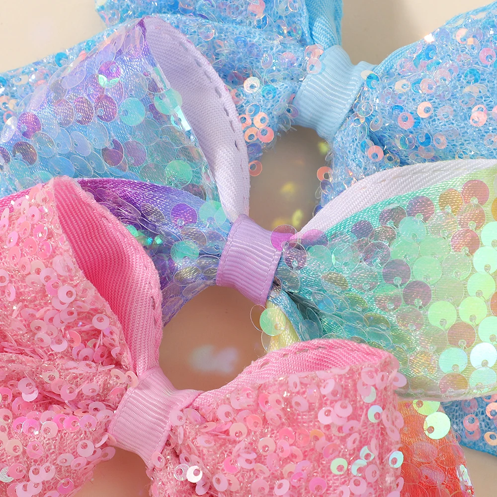 2 teile/satz 3,93'' Glitter Pailletten Bögen Haar Clips für Baby Mädchen Nette DIY Handgemachte Haarnadeln Haarspange Festival Haar Zubehör