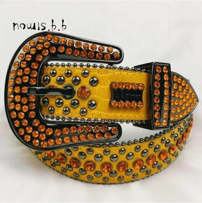 Punk Western Rhinestones Diamond Belts Leather Studded Bing Belt Cinturones Para Mujer Y2K Cowboy Cinto De Strass For Men Women