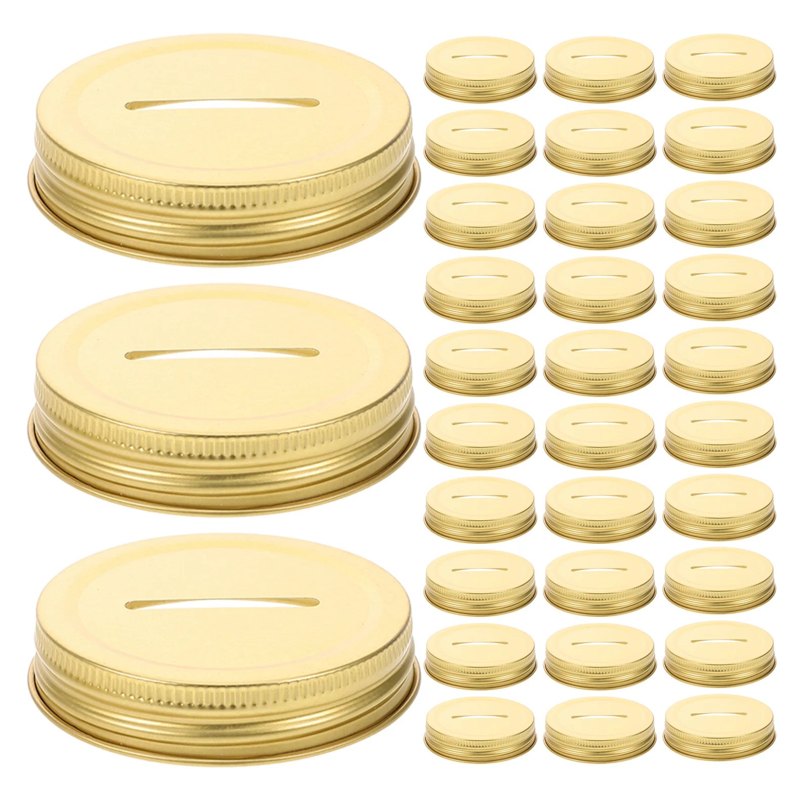 

50 Pcs Mason Jar Coin Slot Lid Insert with Metal Piggy Bank Lids Golden Covers Top