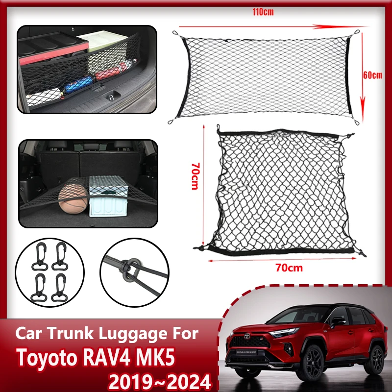 

For Toyoto RAV4 XA50 MK5 2019-2022 2023 2024 Car Trunk Storage Cargo Nets Nylon Elastic Storage Organizer Parts Car Accessories