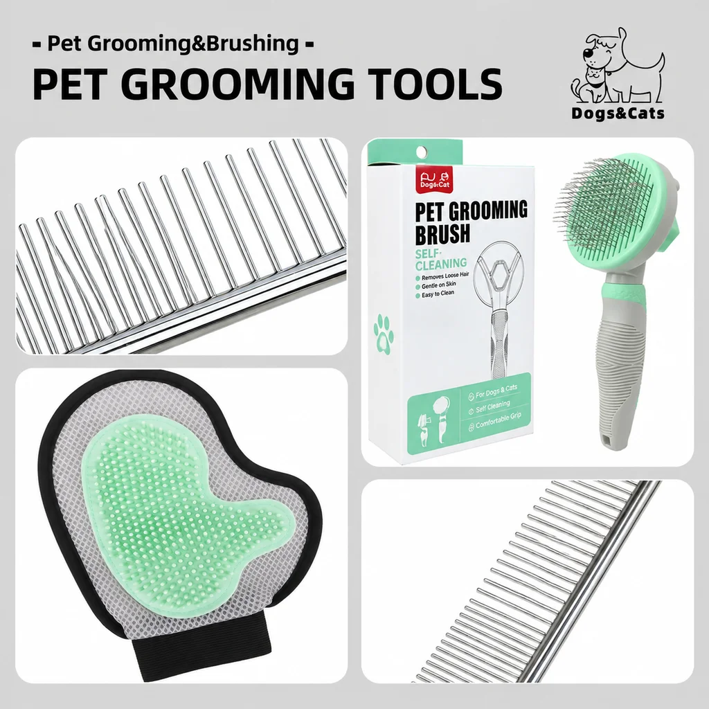 Kit de aseo para mascotas, 4 p - Slicker Brush Self Cleaning Pet Grooming reseña y precio