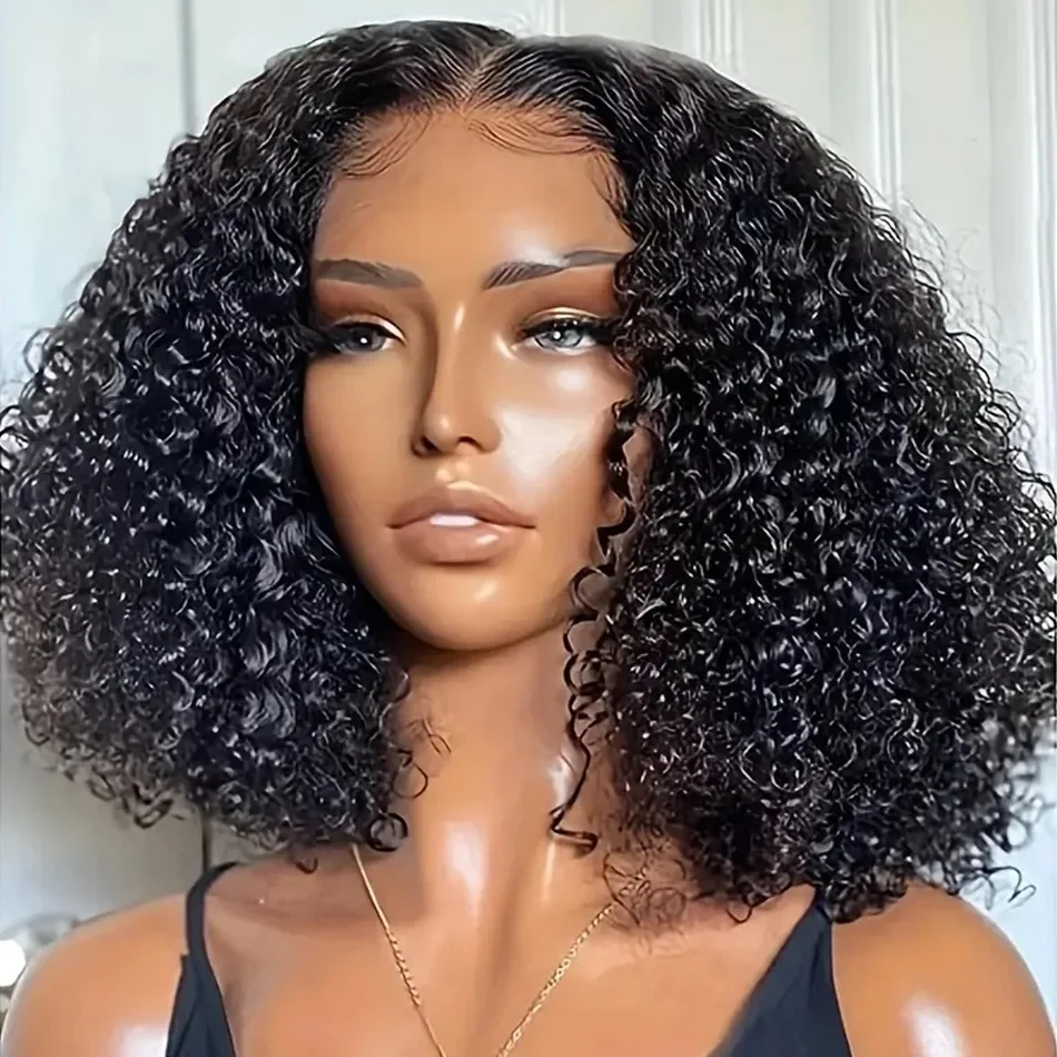 180% Short Bob Wig 13X4 Transparent Lace Front Wig Deep Water Wave Lace Frontal Human Hair 4x4 Closure Curly Wigs for Women