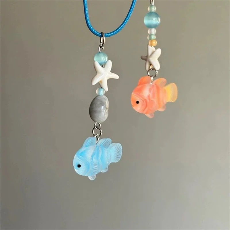 Cute Cartoon Fish Pendant Necklace for Girls Colorful Rope Chain Necklace Best Friends Necklace BFF Friendship Accessories