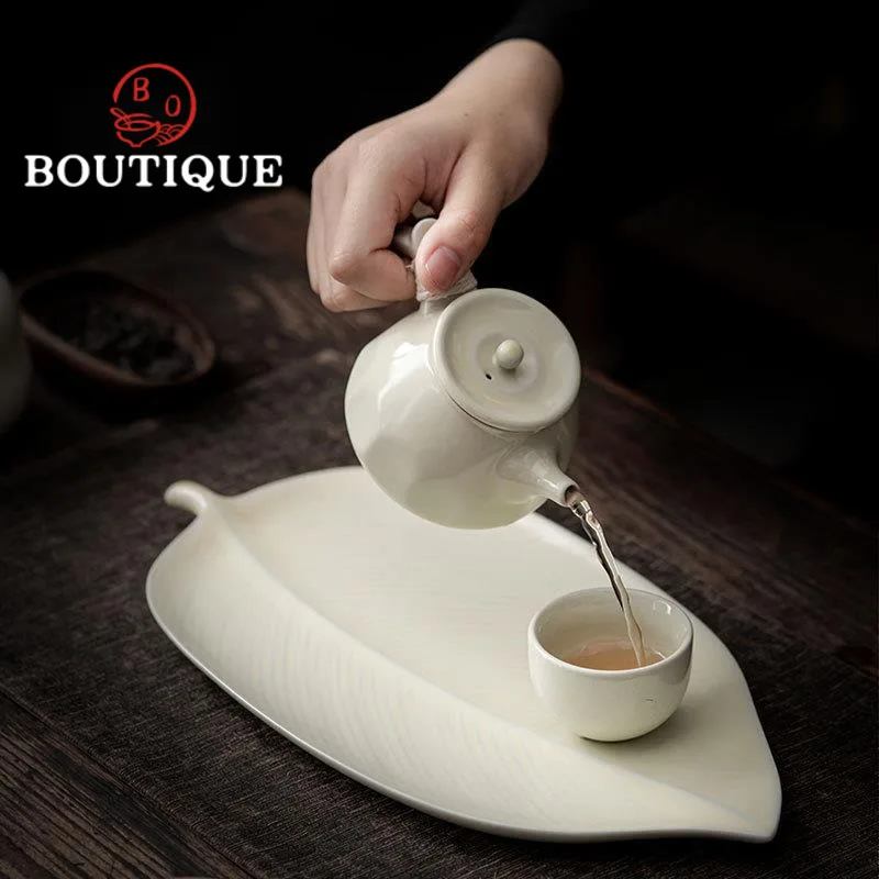 

Creative Leaf Ceramic Tea Tray Refreshment Plate Fruit Nut Snack Plate Chinese Zen Refreshment Plate Tea Ceremony Snack Tray