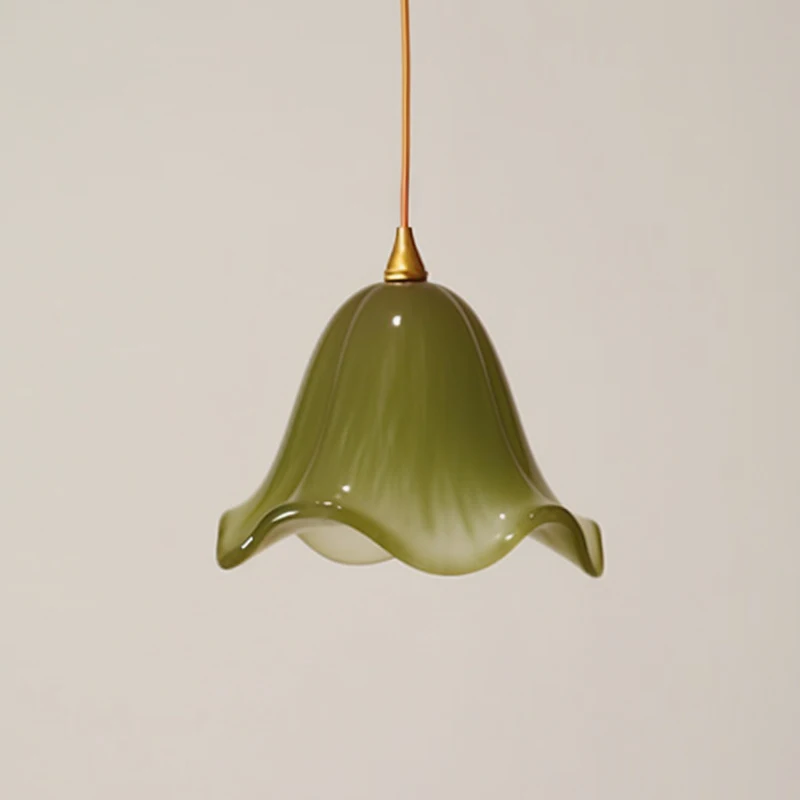 Retro Glass Pendant Light Green Gradient Bedside Pendant Lamp Flared Skirt Design for Bedroom Dining Room Entryway