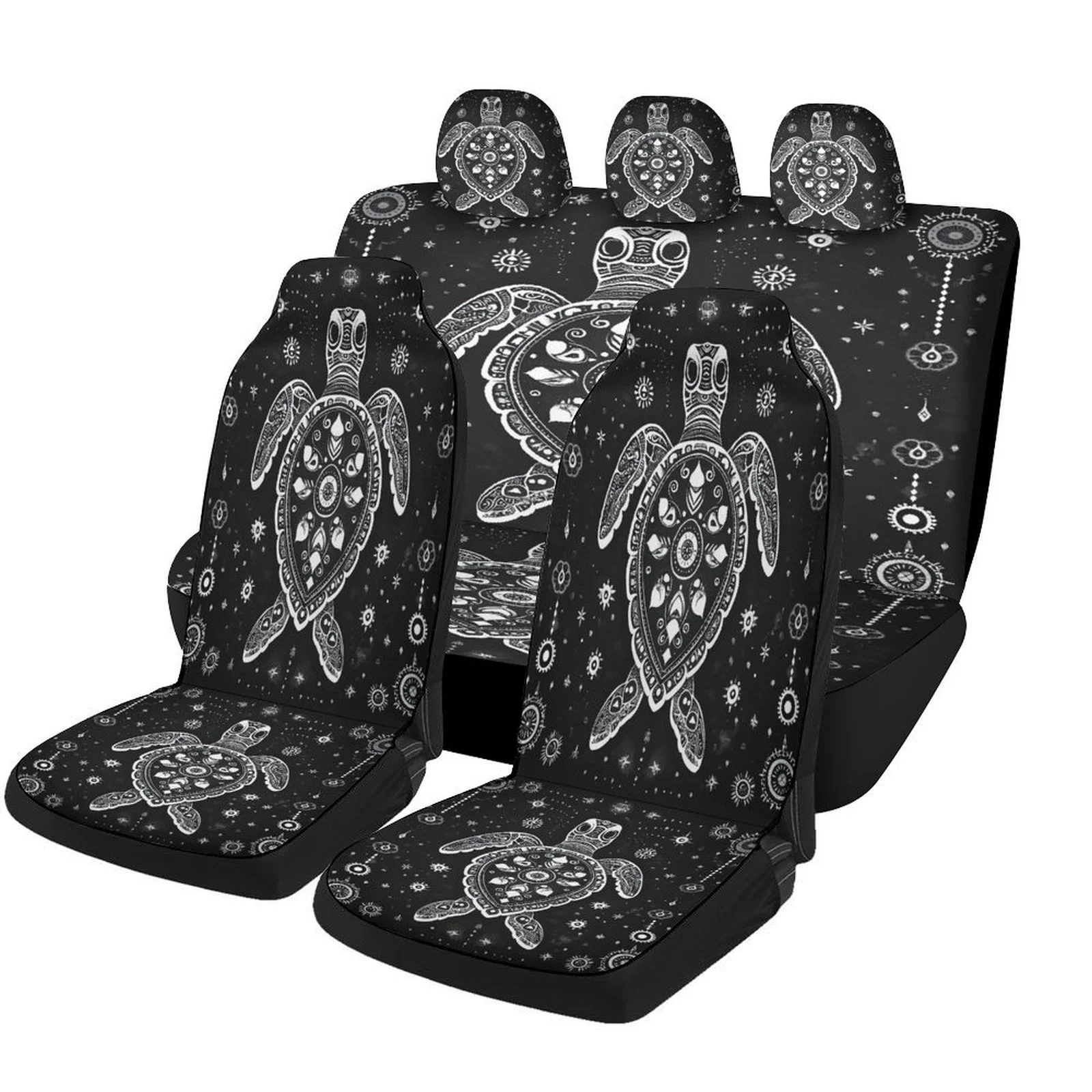 

Turtle Mandala Pattern Themed Car Seat Cover Set For Most Cars, Trendy High-quality Car Seat Protector Covers Full Set, Universa