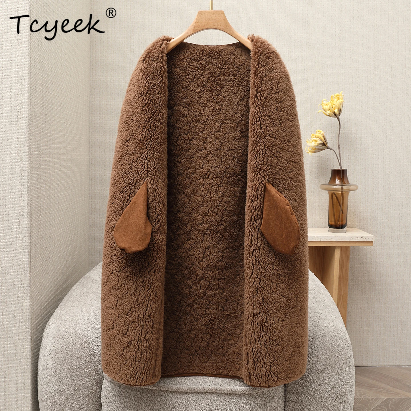 เสื้อแจ็คเก็ตขนแกะแท้ 100% สำหรับผู้หญิง เสื้อผ้าแฟชั่นฤดูหนาว เสื้อโค้ทขนแกะ ขนแกะแท้ ใหม่ล่าสุด เสื้อโค้ทความยาวปานกลาง