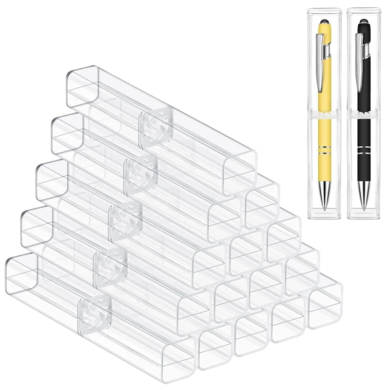 25Pcs Plastic Clear Pen Case Gift Empty School Office Collection Set Pen Container Storage For Father's Day Mother's Day