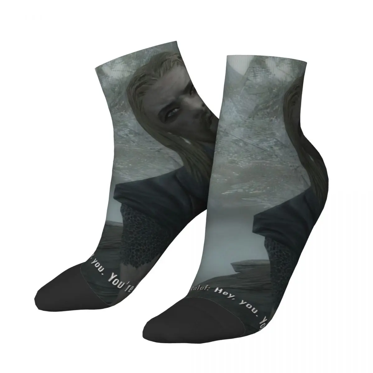 Hey You Youre Finally Awake Skyrim Meme Men's Crew Socks Unisex Cool 3D Printing Dress Socks