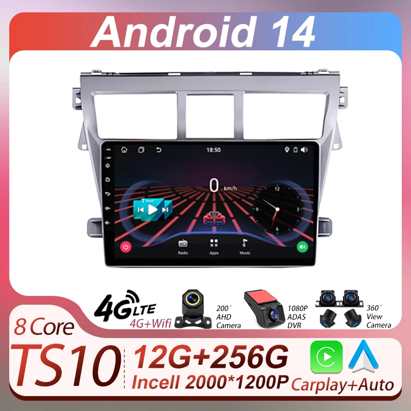 

Car Multimedia Video Radio Player For Toyota Vios Yaris 2007 2008-2012 Wireless Android Auto CarPlay 8 Core GPS Navigation 2 din