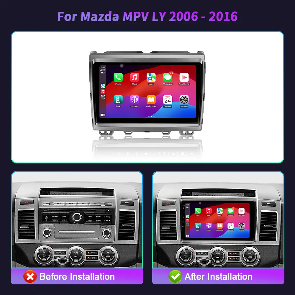 For Mazda MPV LY 2006-2016 Android 14 Car Radio Multimedia System player Stereo Auto Bluetooth Wireless CarPlay Screen