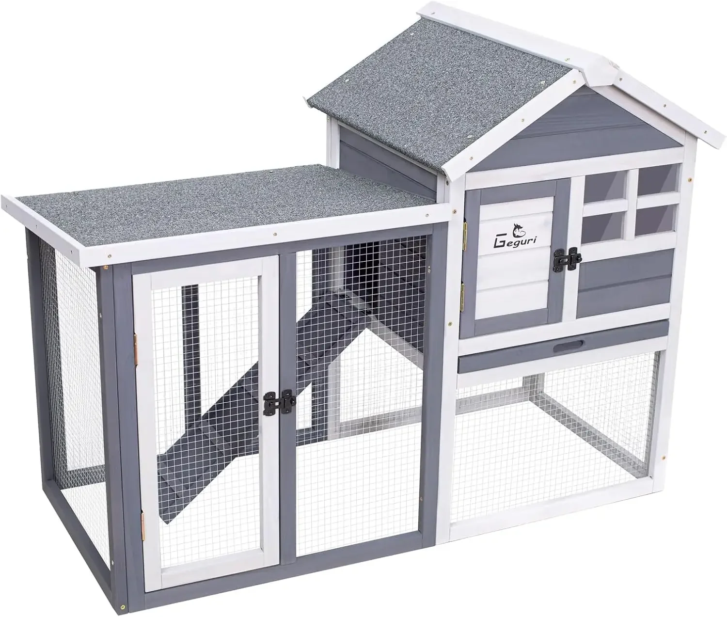 Rabbit Hutch Indoor Rabbit Cage Outdoor, Chicken Coop Bunny Cage with Waterproof Roof, Pull Out Tray, Predator-Resistant Fencing