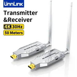 Unnlink 무선 HDMI 익스텐더 비디오 송신기 리시버 디스플레이, PS4 카메라 노트북 PC-TV 모니터 프로젝터, 1080P, 50m, 4K