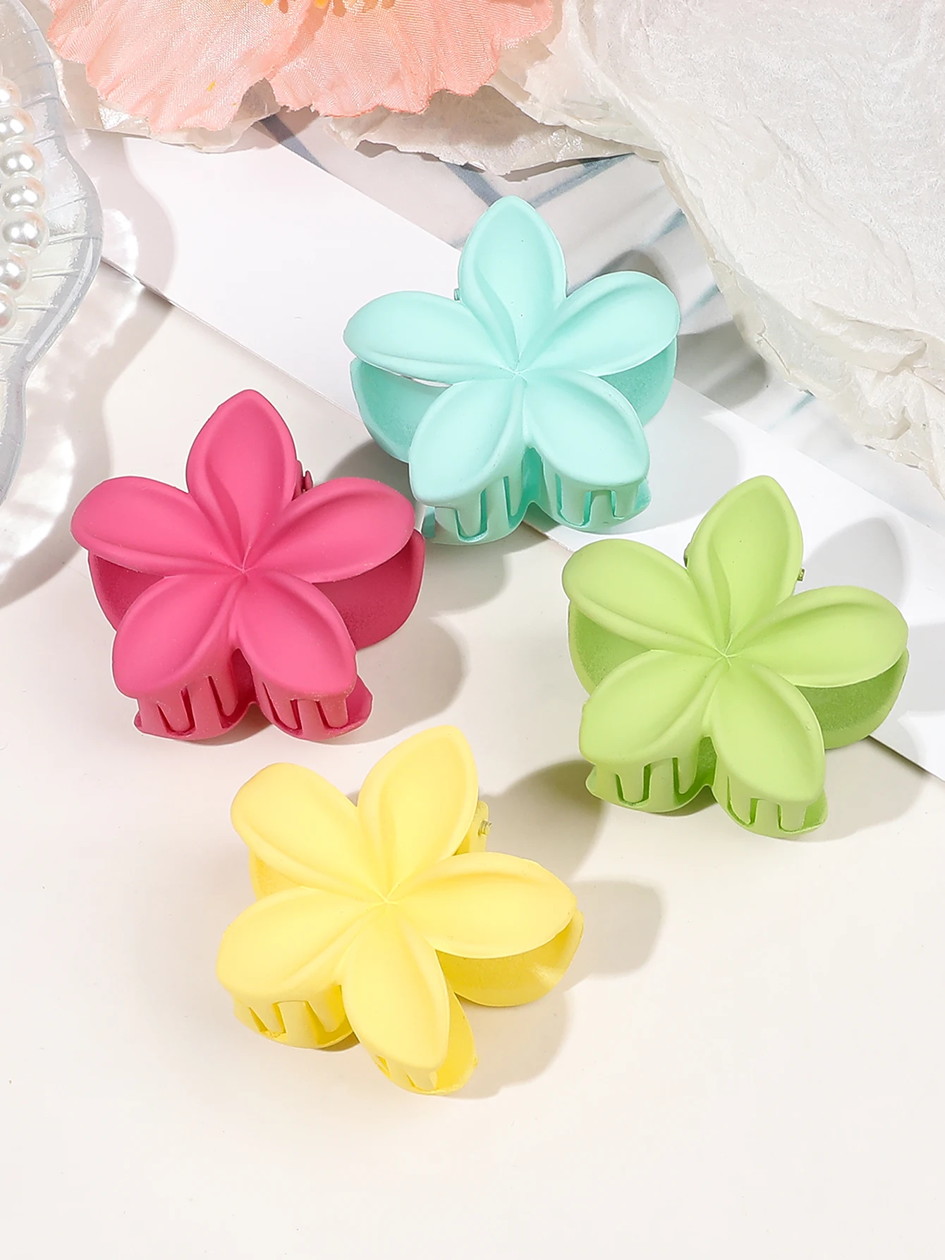 4 Pcs Hawaiian Pink Flower Hair Claw Clips for Women Girls,Cute Hair Accessories Hair Pins for Thick Thin Hair