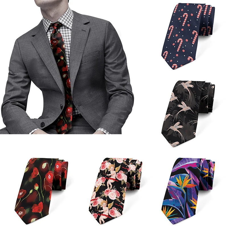 

New Fashion 8cm Slim Men Necktie 3D Printed Floral Skull Harajuku Trendy Business Dating Wedding Party Formal Tie Festivals Gift