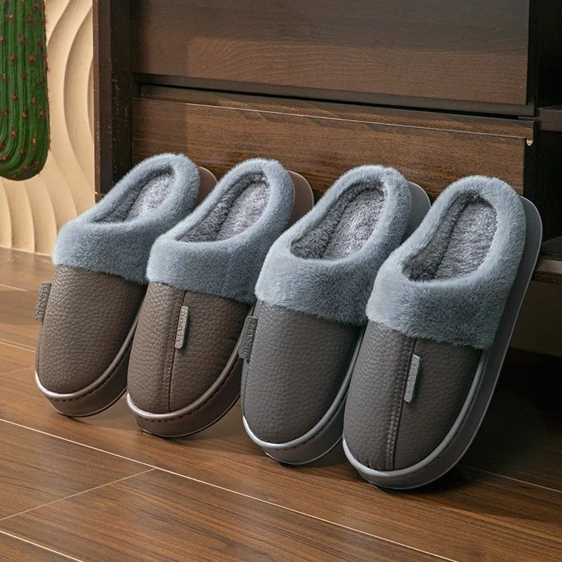 

Big Size 50 51 Men Winter Slippers Home Warm Shoes Comfortable Thick Sole Plush Slides Waterproof Outdoor Anti-Slip Furry Flats