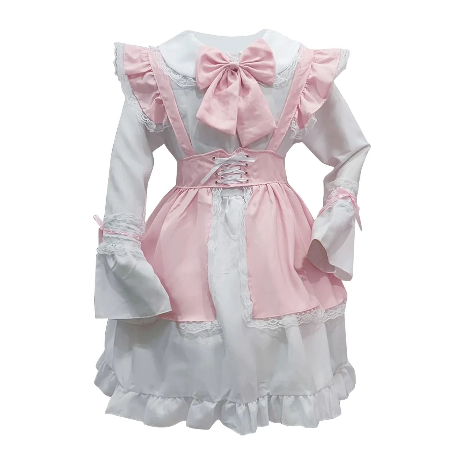 Women Maid Outfit Unisex Pink Lolita Dress Anime Long Dress Princess Dress Apron Cosplay Costume Women Japanese Section Anime