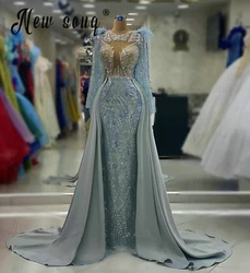 Elegant Baby Blue 2 Pieces Style Evening Dress With Overskirt Dubai Women Wedding Dinner Party Gowns Feather Formal Prom Dresses