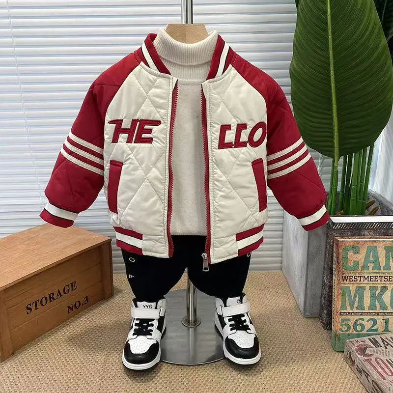 

Boys Outerwear Winter Embroidery Fashion Thick Baseball Uniform Jacket Girl Kids Warm Coats Clothing Toddler Top Outfits 2-9Y