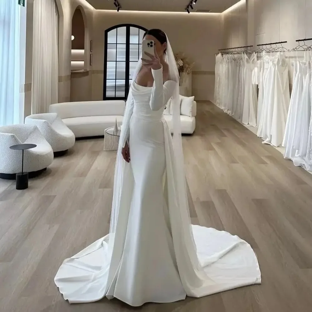 

Sweethear Wedding Dress Mermaid Soft Satin Bridal Gowns Chamring Romoveable Vestido customized Detachable Skirt Simpm Civil Robe