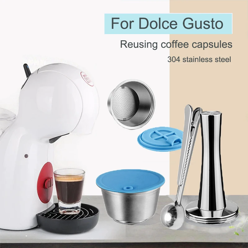 Recargable para cápsula Dolce Gusto, funda de silicona de acero inoxidable, cafetera de Metal Dolci Gusto, cuchara de café, manipulación i Cafilas