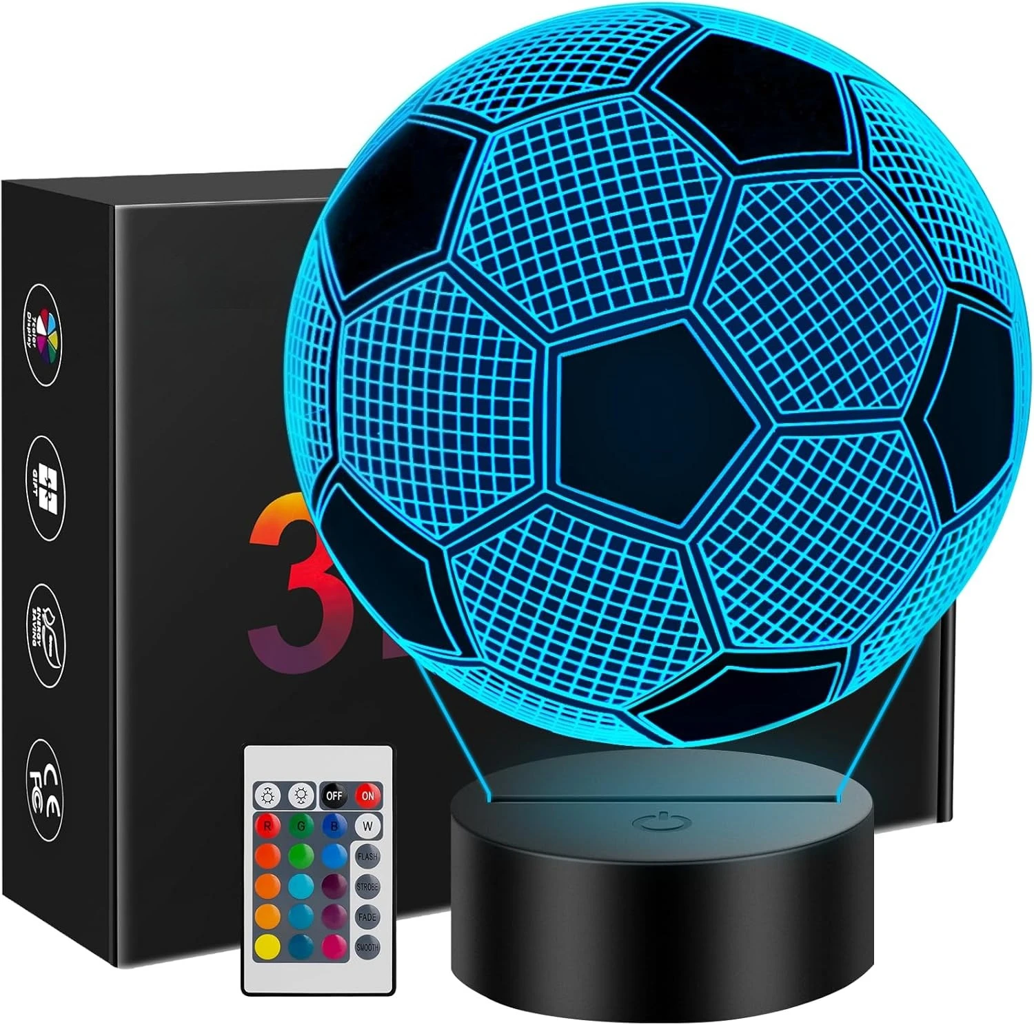 

Soccer Gifts for Teens,Soccer Ball 3D Illusion Lamp Night Light Room Decor with 16 Colors Change,Sports Fan Birthday Easter Gift