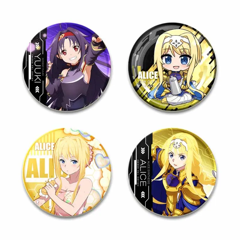 Sword Art Online Cartoon Tin Sheet Round Enamel Pin, Handmade Tinplate Brooches, Breastpin for Backpack Clothes Gift Accessory