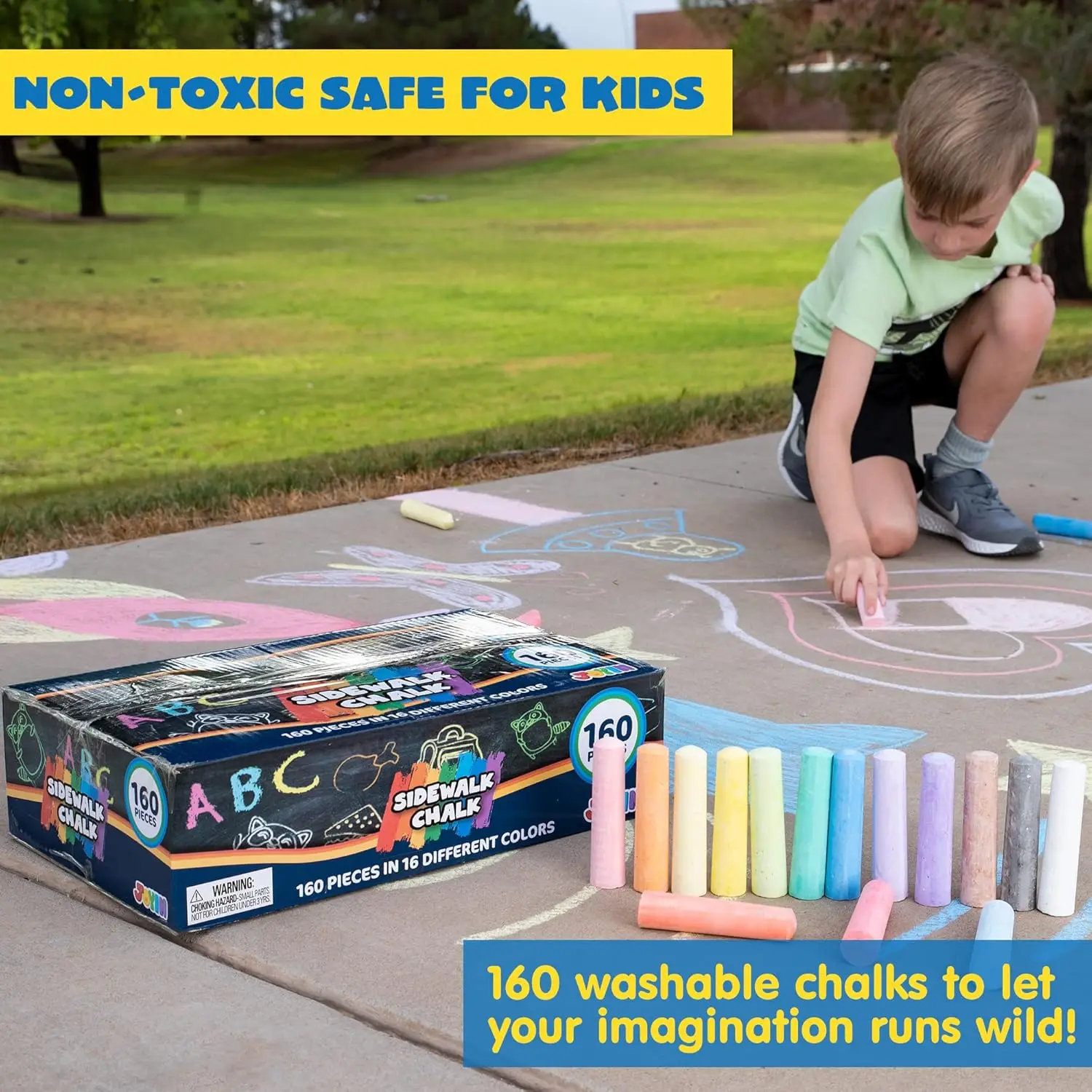 160 PCS Sidewalk Chalks Set Non-Toxic Washable Jumbo Chalk for Outdoor Art Play Painting on Chalkboard Blackboard and Playground