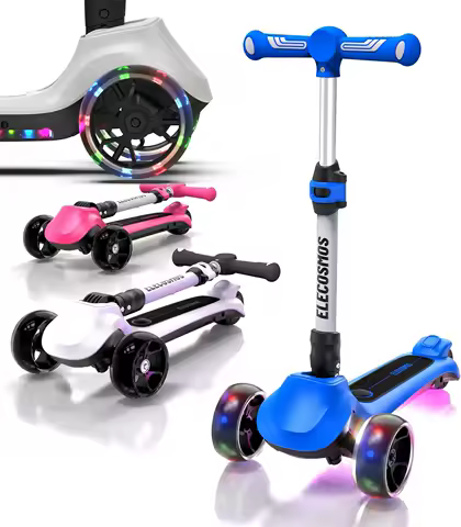 Kids Electric Scooter for Age 4-9, Light Up 3-Wheeled Scooter with Big LED Wheels, Wide Flashing Deck, Adjustable Height