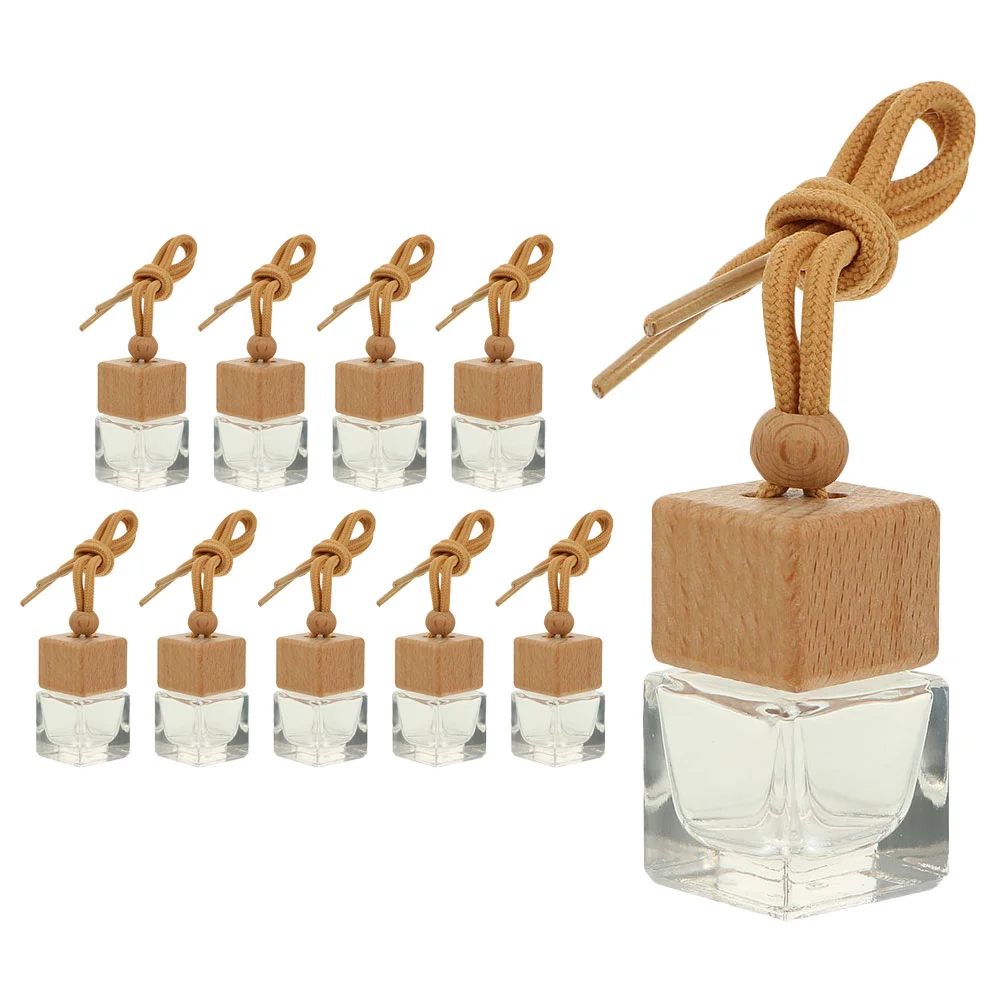 10 Pcs Empty Wooden Bottle with Square Lid Refillable Car Air Freshener Essential Oil Diffuser Syrup Perfume Bottles Glass Man