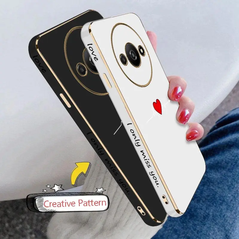 A3 Beating heart Luxury Plating Phone Case For Xiaomi Redmi A3 Thin Shatterproof Camera Protection Redmi A3 Soft Back Cover