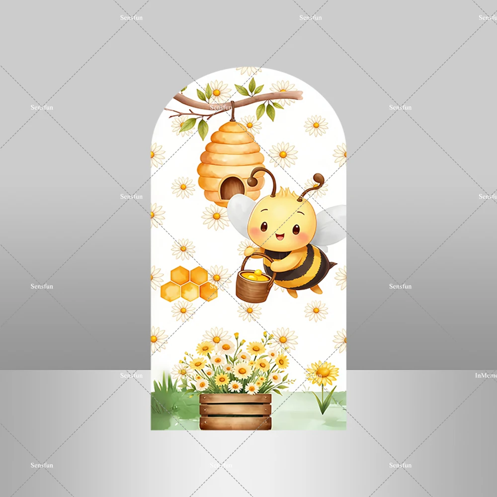 الزهور قوس قزح النحل موضوع الاطفال الوليد 1st حفلة عيد ميلاد خلفية مستديرة الفتيات الحلو النحل يوم قوس الخلفيات طيدة يغطي #3