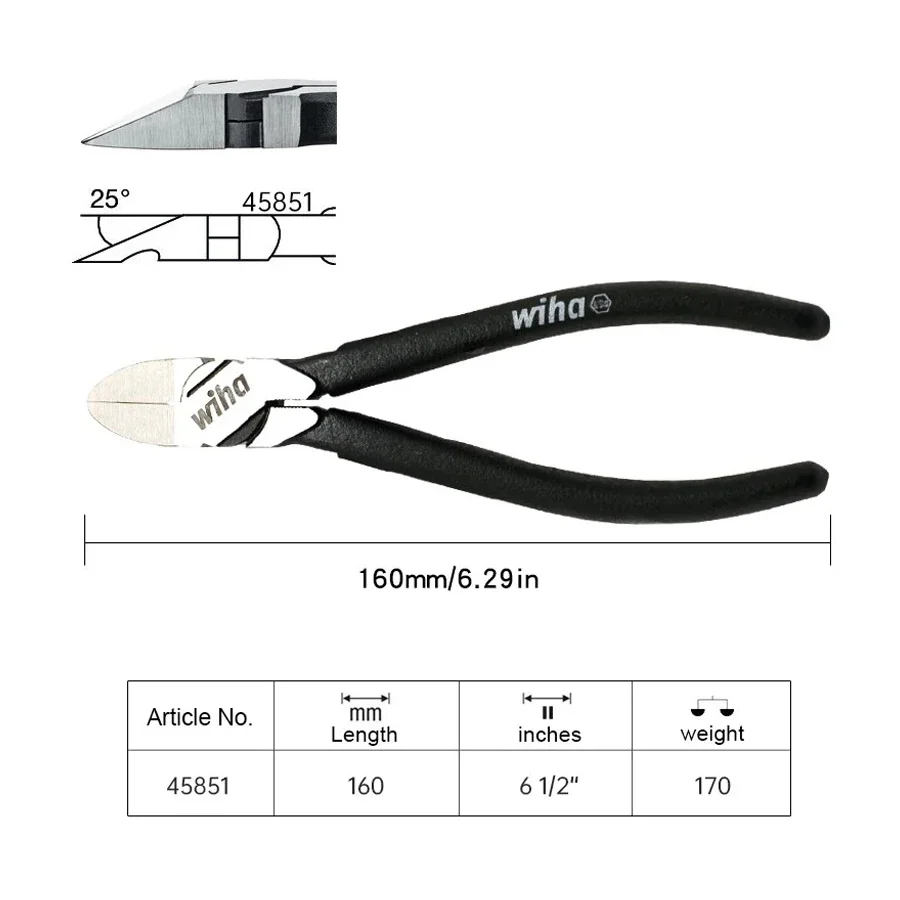 WIHA 45851 Black Forest Plastic Plier Cr-v Mini Secure Electronic Side Cutter Cable Nipper Model DIY Repair Tool