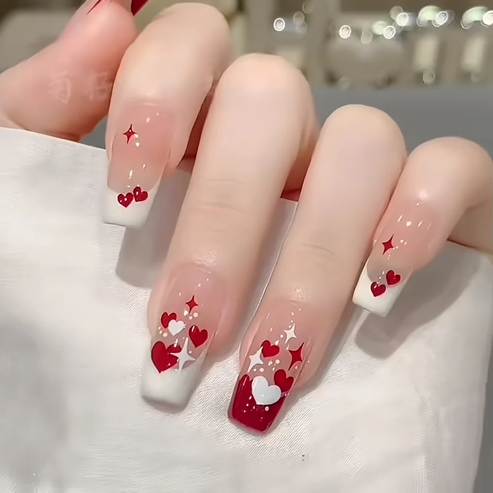 3D rouge blanc amour coeur saint valentin Nail Art autocollants Kawaii étoile coeur ongles décalcomanies 8*10 cm auto-adhésif Valentine Nail Deco