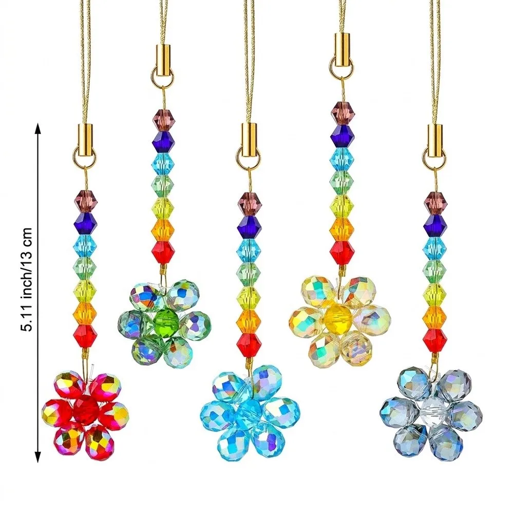 Light Sun Catchers 5pcs Gemstone Bead Suncatchers 13cm Handmade Flower Design for Indoor Outdoor Decor Light Light