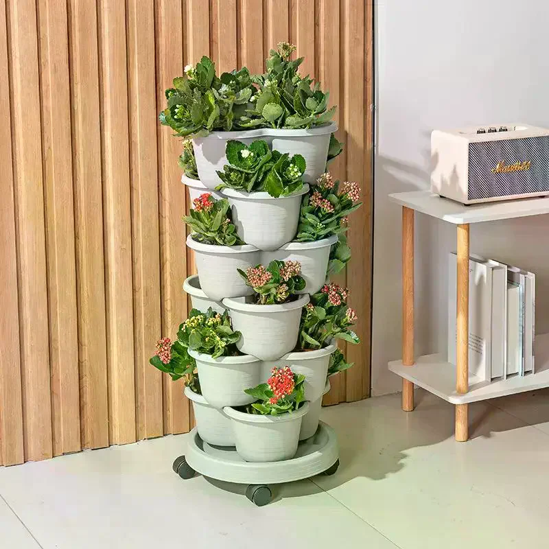 Vertical Tower Stackable Flower Pot Plastic Multi-layer Garden Planter Tower For Strawberry Vegetable Frame Grow