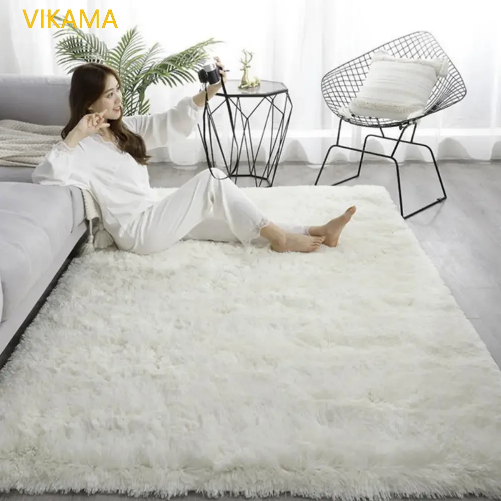 VIKAMA Silk wool Solid Colour Living Room Bedroom Bedside Sofa Soft Mat Home Light Luxury Non-slip Dirty Resistant Washable Rug