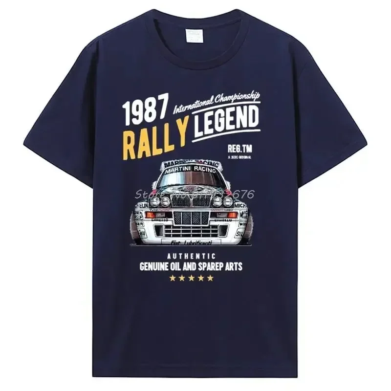 

Rally Legend Motif with 1987 Lancia Delta Integrale Hf Car Men Summer Brand Cotton Hip Hop Fitness Clothing Men T Shirt