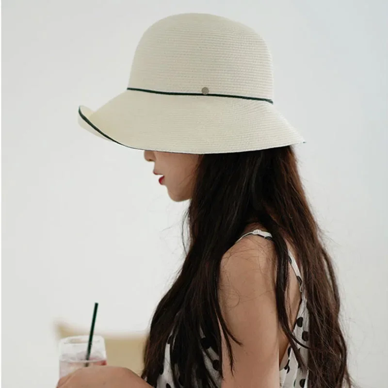 NEW Bucket Hat Simple and irregular women\'s elegant foldable basin hat summer high end Fisherman Hat Women\'s outing straw hat