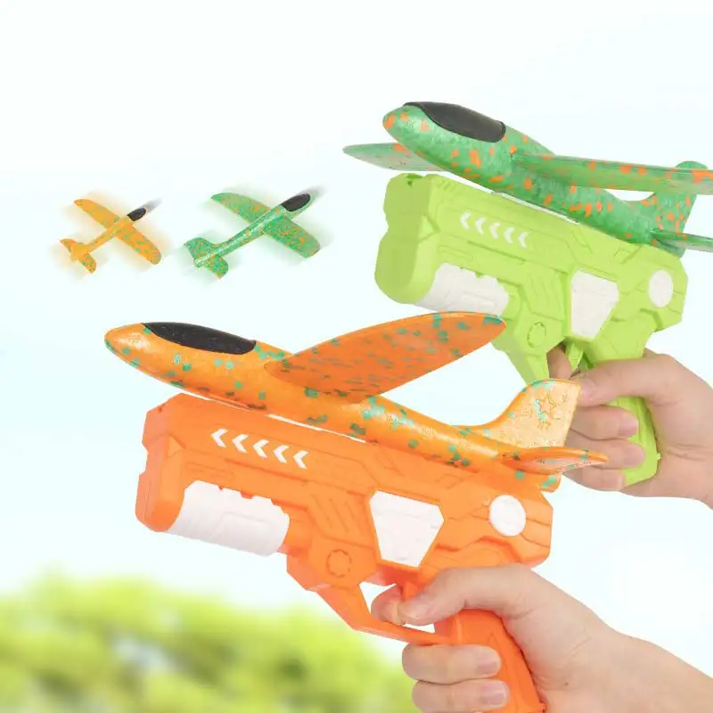 Avión de espuma para niños, lanzador de 10M, catapulta, planeador, pistola de avión, juguete, juego al aire libre para niños, pistola de balas suaves