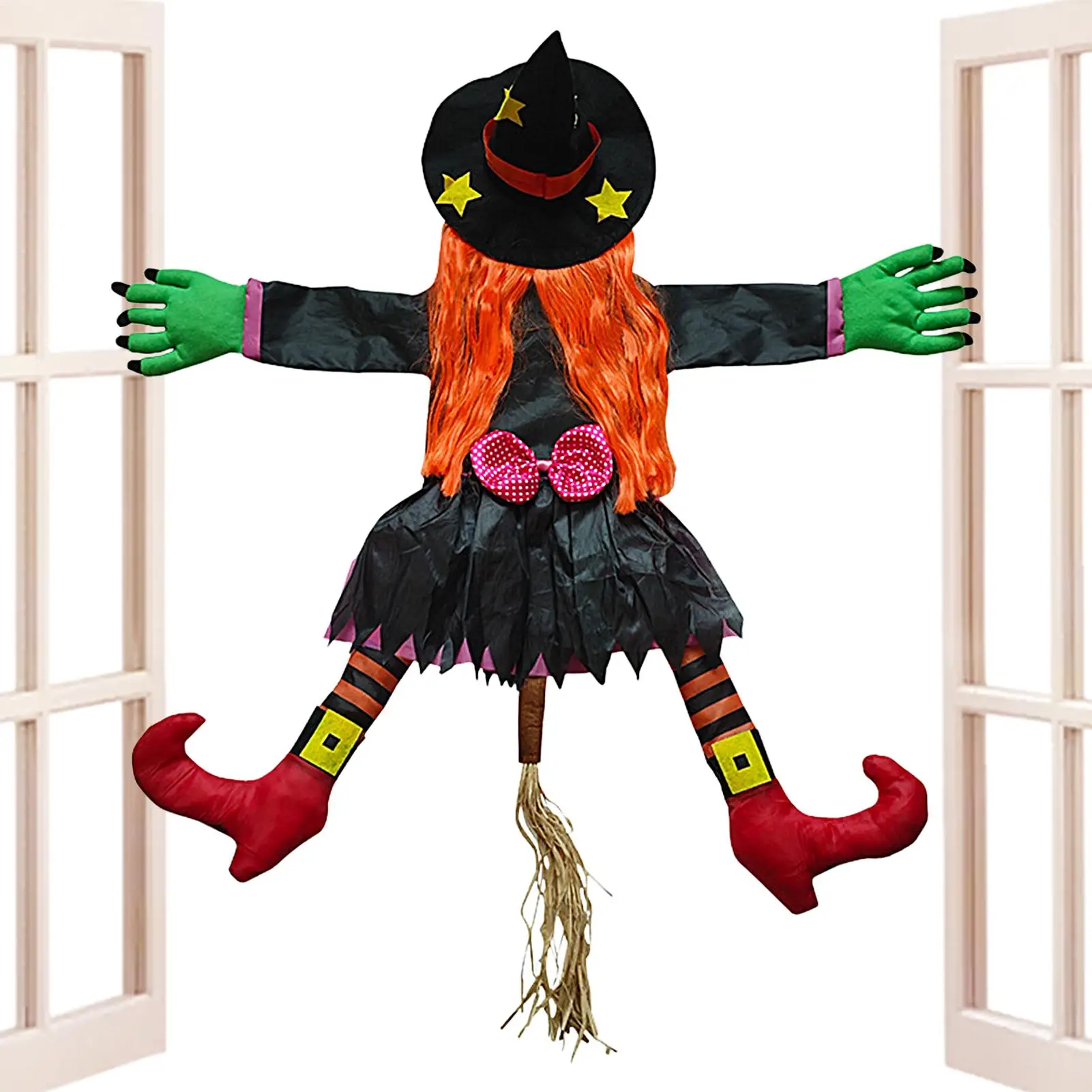 Halloween Witch Outdoor Crashing Tree Decoration Figurine Party Props Crashing Witch Decor for Garden Porch Yard Lawn Fireplace