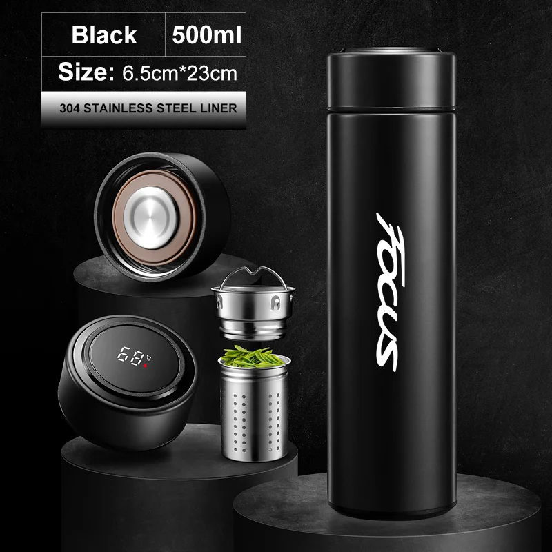 

For Ford Focus 316 Stainless Steel Thermos Cup 500ML Car Coffee Cup Tea Cup Customizable Text Pattern With Temperature Display