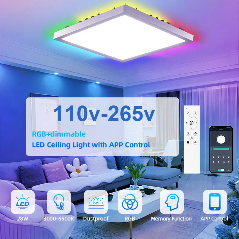 

LED Ceiling Lamp 110V 220V Square Modern Dimmable Ceiling Light for Kitchen Dining Room Bed Room 28W/ 30W/40W/50W Ceil Lights