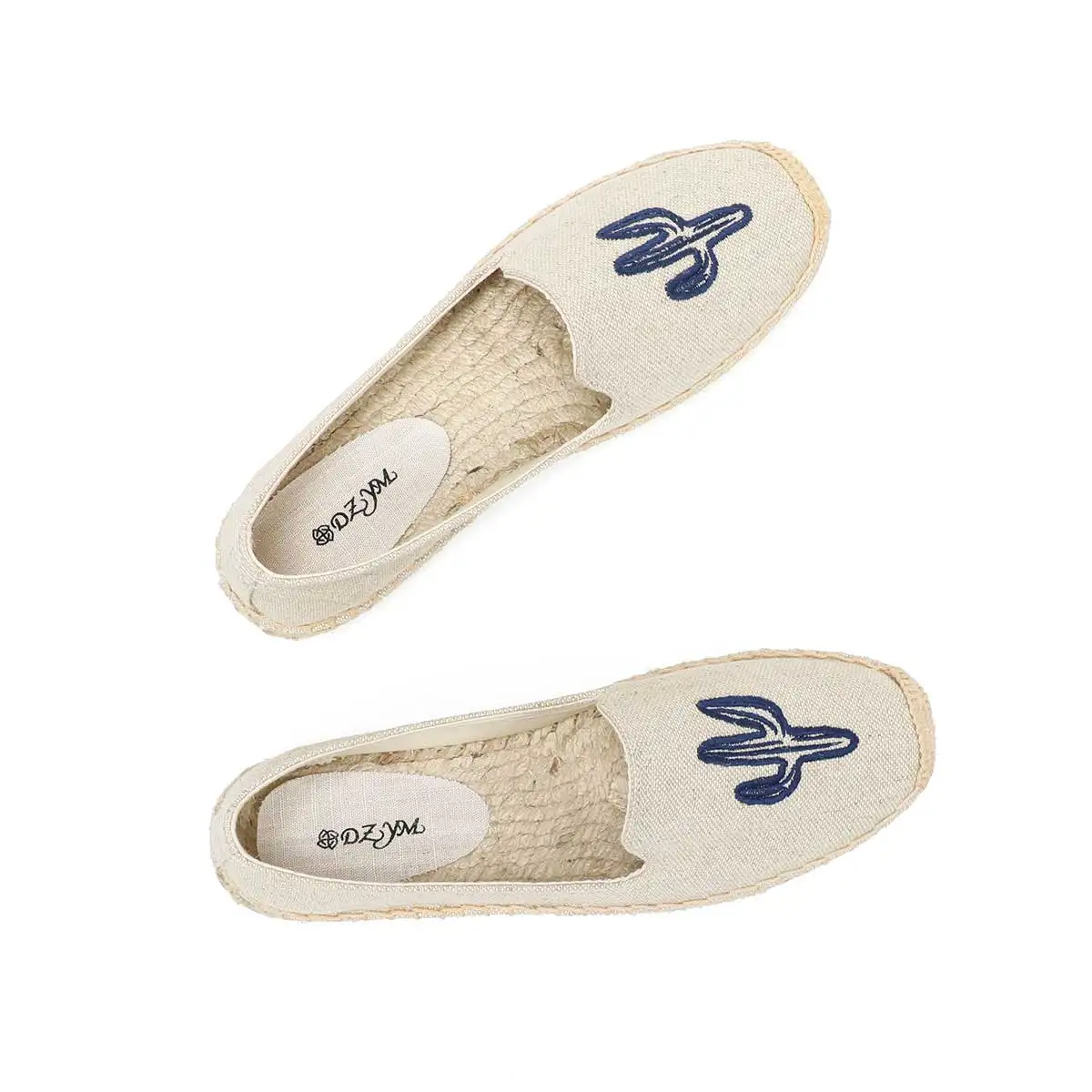 Summer Ladies Simple Embroidered Flat Shoes Round Toe Linen Slip On Ladies Casual Shoes Cloth Shoes Comfortable Espadrilles