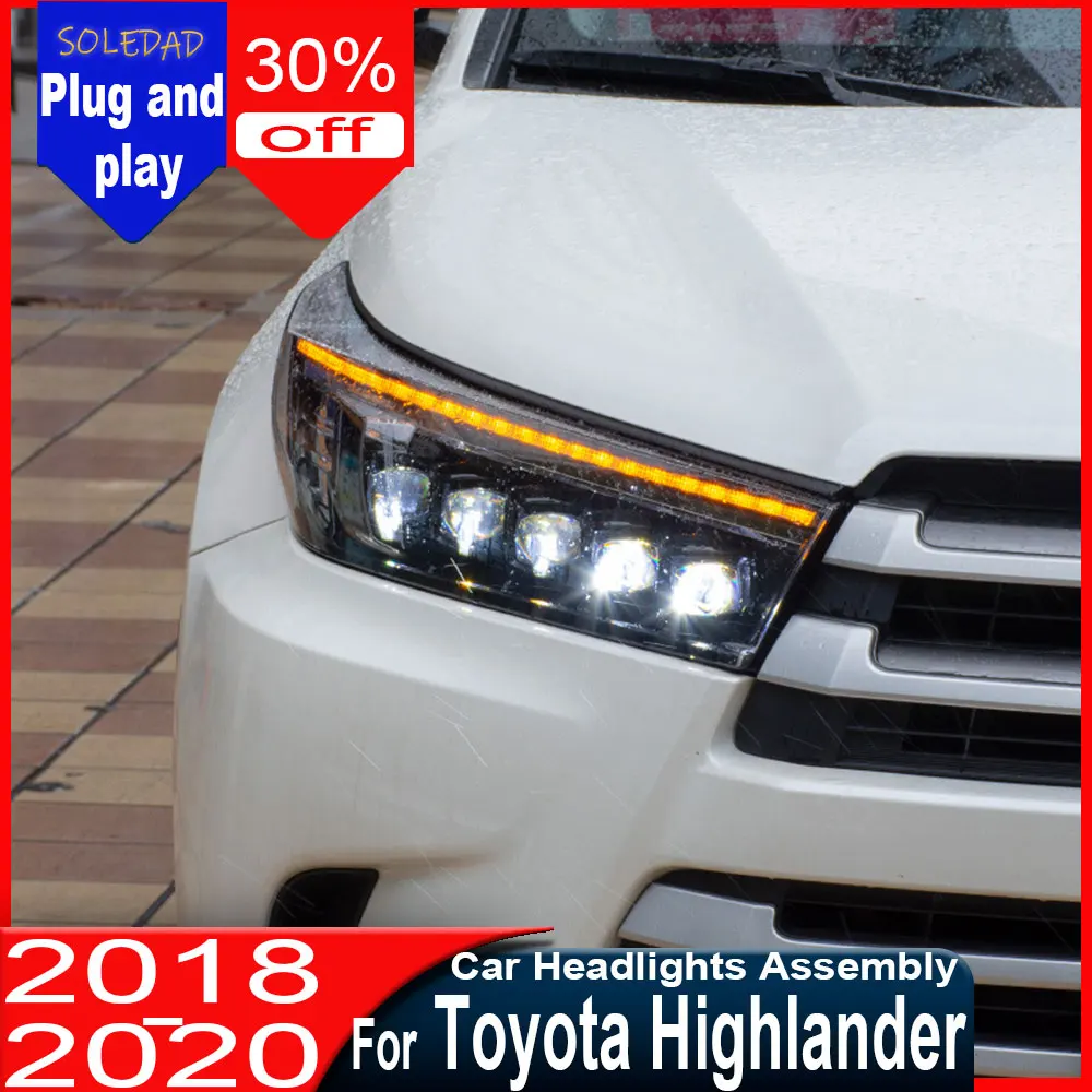 

Светодиодные фары для Toyota Highlander 2018-2021, комплект передних фар, светодиодные лампы, установка Plug and Play