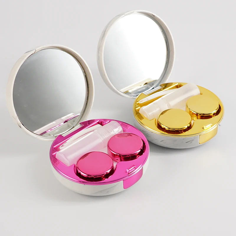 1Pcs Eyes Care Container Cute Round Lens Case Mirror Travel Glasses Lenses Fashion Classic Box Kit Holder Marble Contact